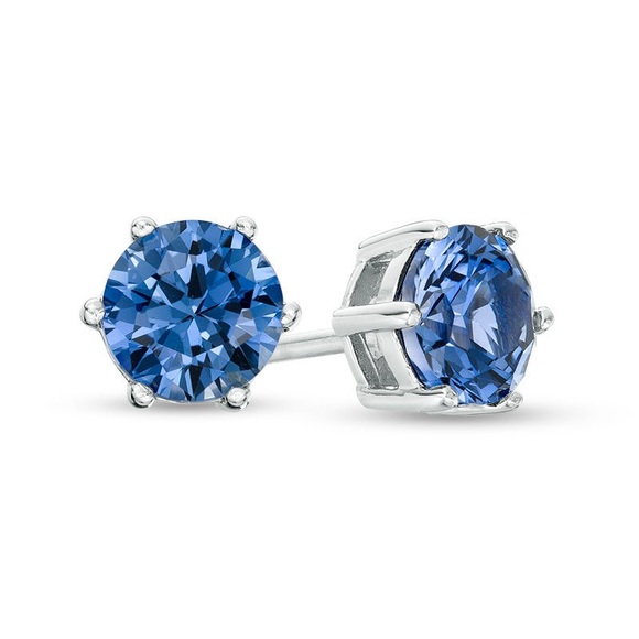 Zales Jewelry - 6.0mm Lab-Created Blue Sapphire Solitaire Stud Earrings in Sterling Silver Zales
